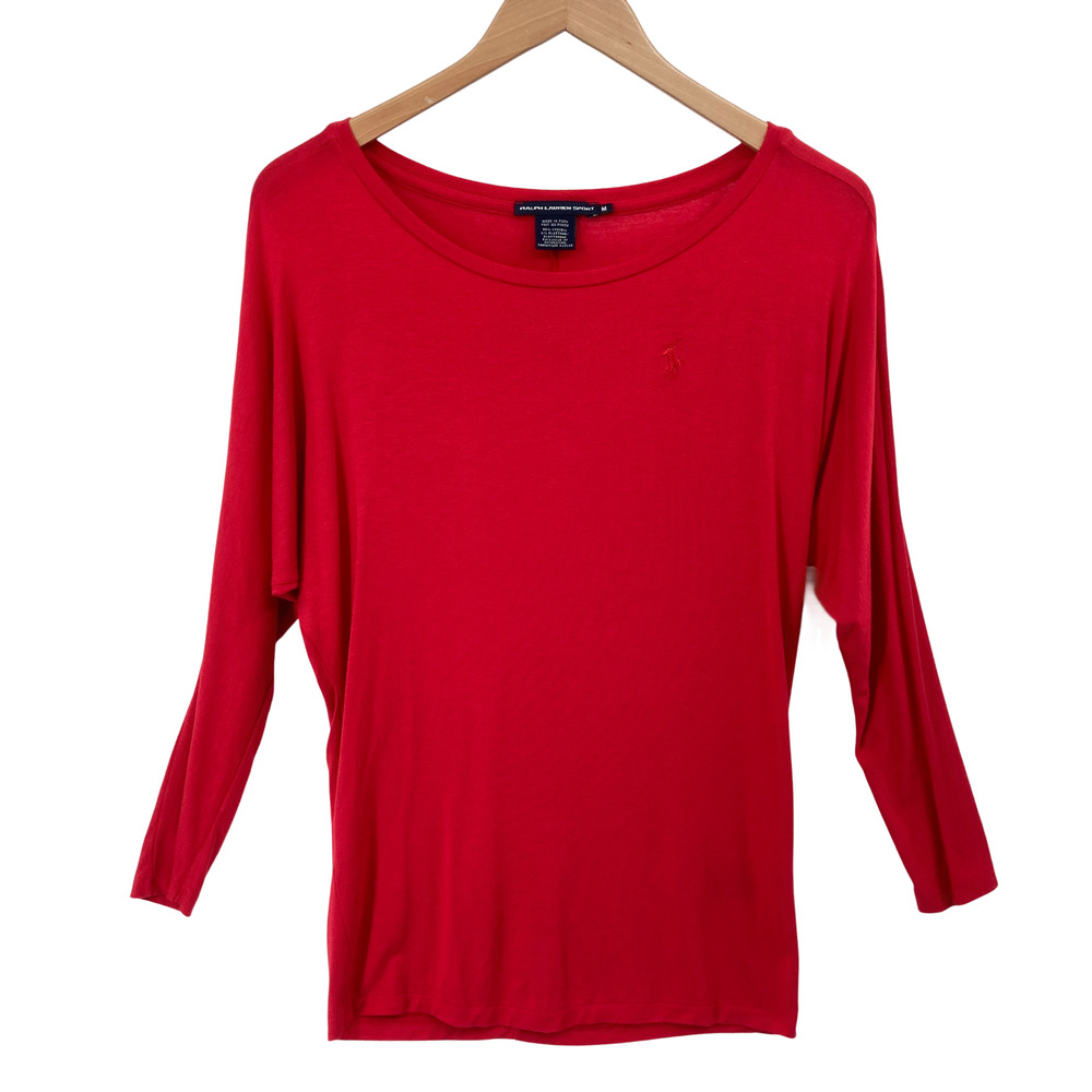 Ralph Lauren Sport Medium Red 3/4 Sleeve Top Pony Logo Lyocell Stretch Shirt